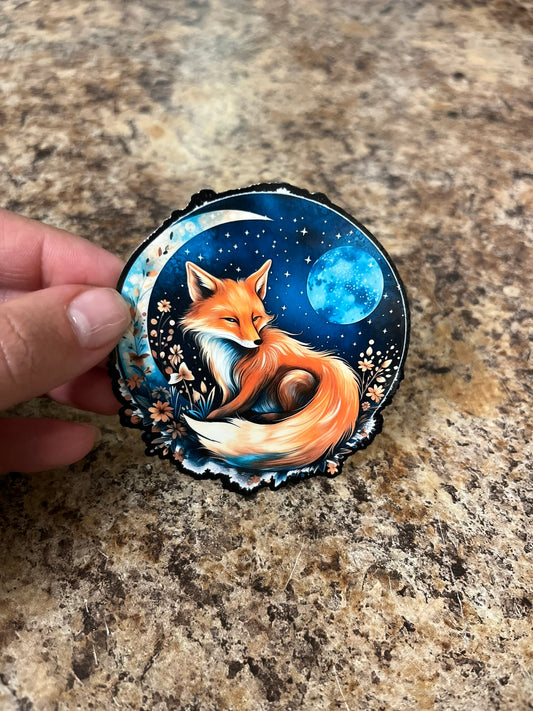 Moonlit Fox Garden Waterproof Sticker | Night Sky Vinyl | 2 Size Options | Laptop Yeti Stanley Cooler+
