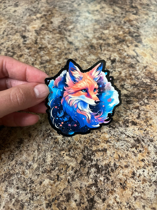 Cosmic Watercolor Fox Waterproof Sticker | Galaxy Spirit Vinyl | 2 Size Options | Laptop Yeti Stanley Cooler+
