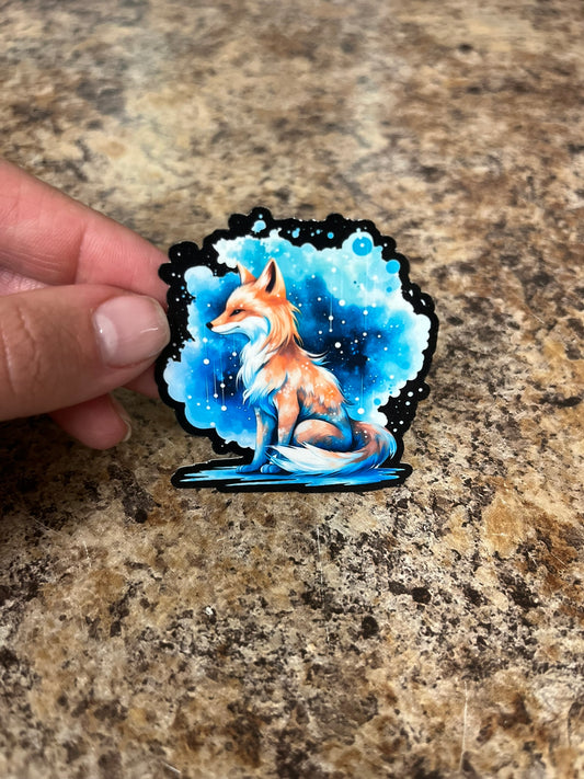 Teal Watercolor Fox Waterproof Sticker | Magical Night Vinyl | 2 Size Options | Laptop Yeti Stanley Cooler+