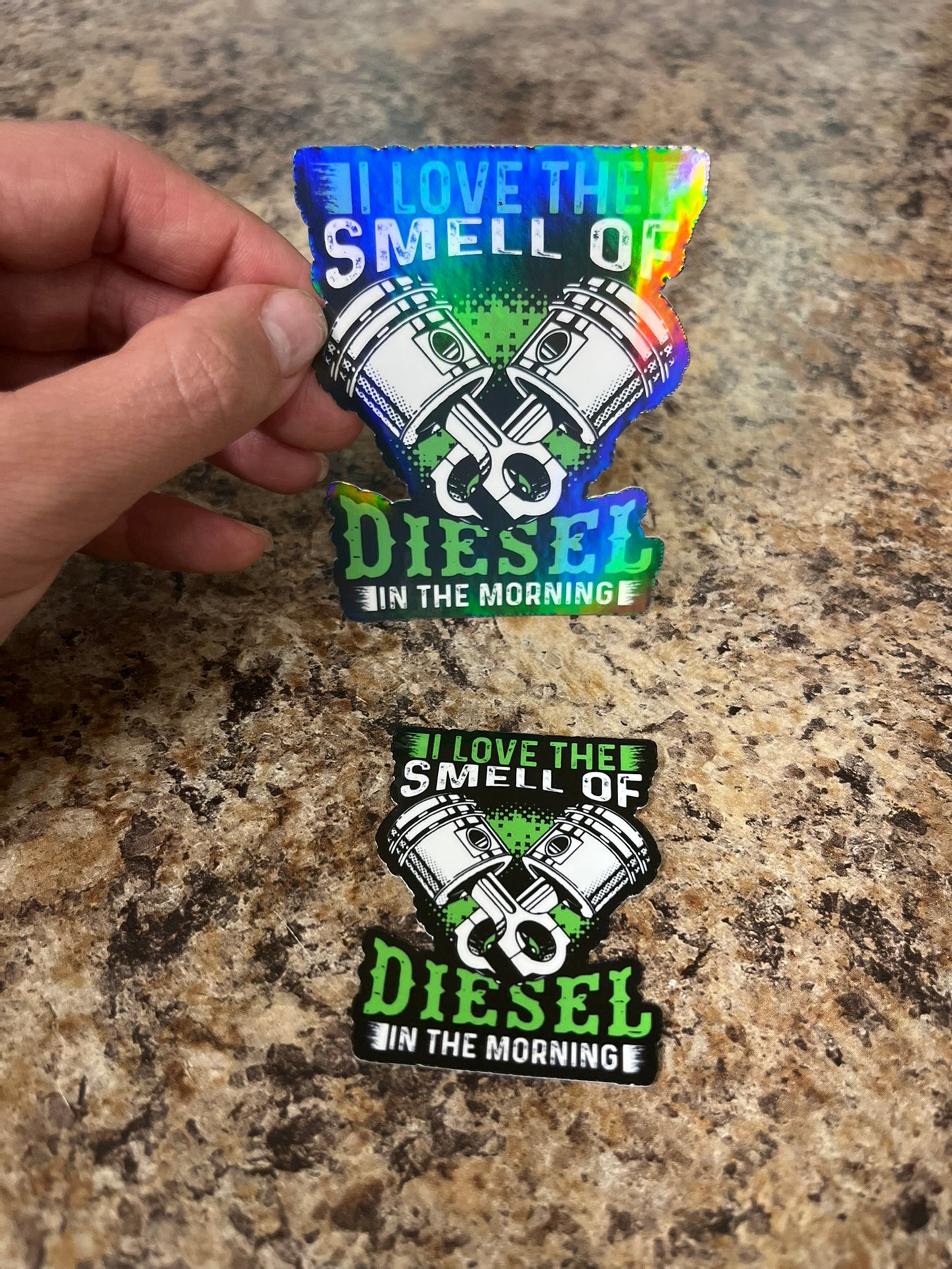 Diesel Smell Morning Waterproof Sticker | Piston Engine Vinyl | 4 Size & Finish Options | Laptop Yeti Stanley Cooler+