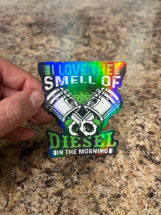 Diesel Smell Morning Waterproof Sticker | Piston Engine Vinyl | 4 Size & Finish Options | Laptop Yeti Stanley Cooler+