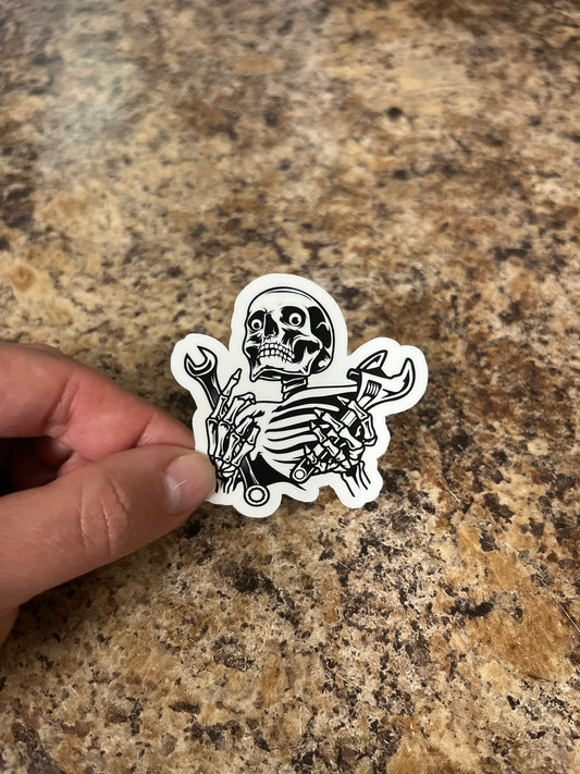 Mechanic Skeleton Waterproof Sticker | Wrench Tool Vinyl | 4 Size & Finish Options | Laptop Yeti Stanley Cooler+