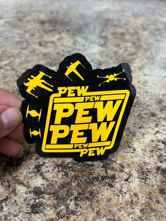 Star Wars TIE Fighter and X Wing Pew Waterproof Sticker | Blaster Sound Vinyl | 2 Size Options | Laptop Yeti Stanley Cooler+