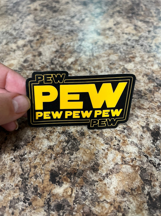 Star Wars Pew Pew Waterproof Sticker | Blaster Sound Vinyl | 2 Size Options | Laptop Yeti Stanley Cooler+