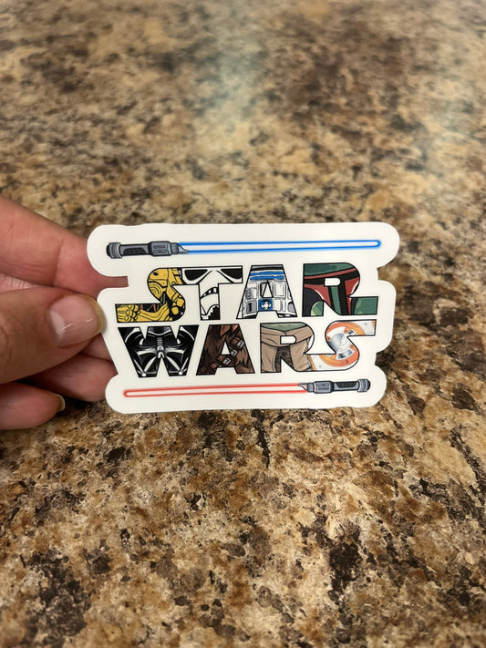 Star Wars Logo Lightsaber Waterproof Sticker | Character Vinyl | 2 Size Options | Laptop Yeti Stanley Cooler+