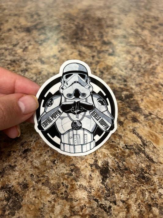 Empire Poppin Rebels Droppin Waterproof Sticker | Gangster Trooper Vinyl | 2.75"x2.5" | Laptop Yeti Stanley Cooler+