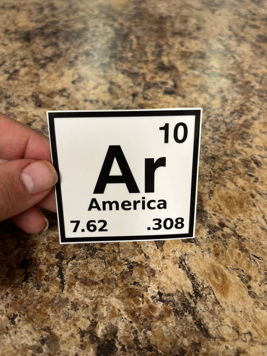 AR America Periodic Table Waterproof Sticker | Gun Caliber Vinyl | 2.25"x2.25" | Laptop Yeti Stanley Cooler+
