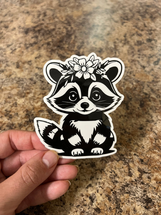 Adorable Trash Panda Waterproof Sticker | Raccoon Flower Vinyl | 2 Size Options | Laptop Yeti Stanley Cooler+