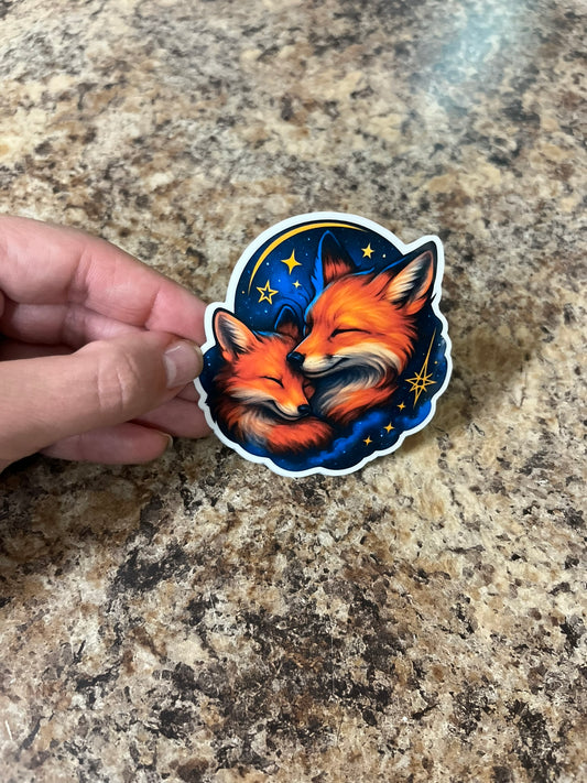 Midnight Foxes Cuddling Waterproof Sticker | Starry Night Vinyl | 2 Size Options | Laptop Yeti Stanley Cooler+