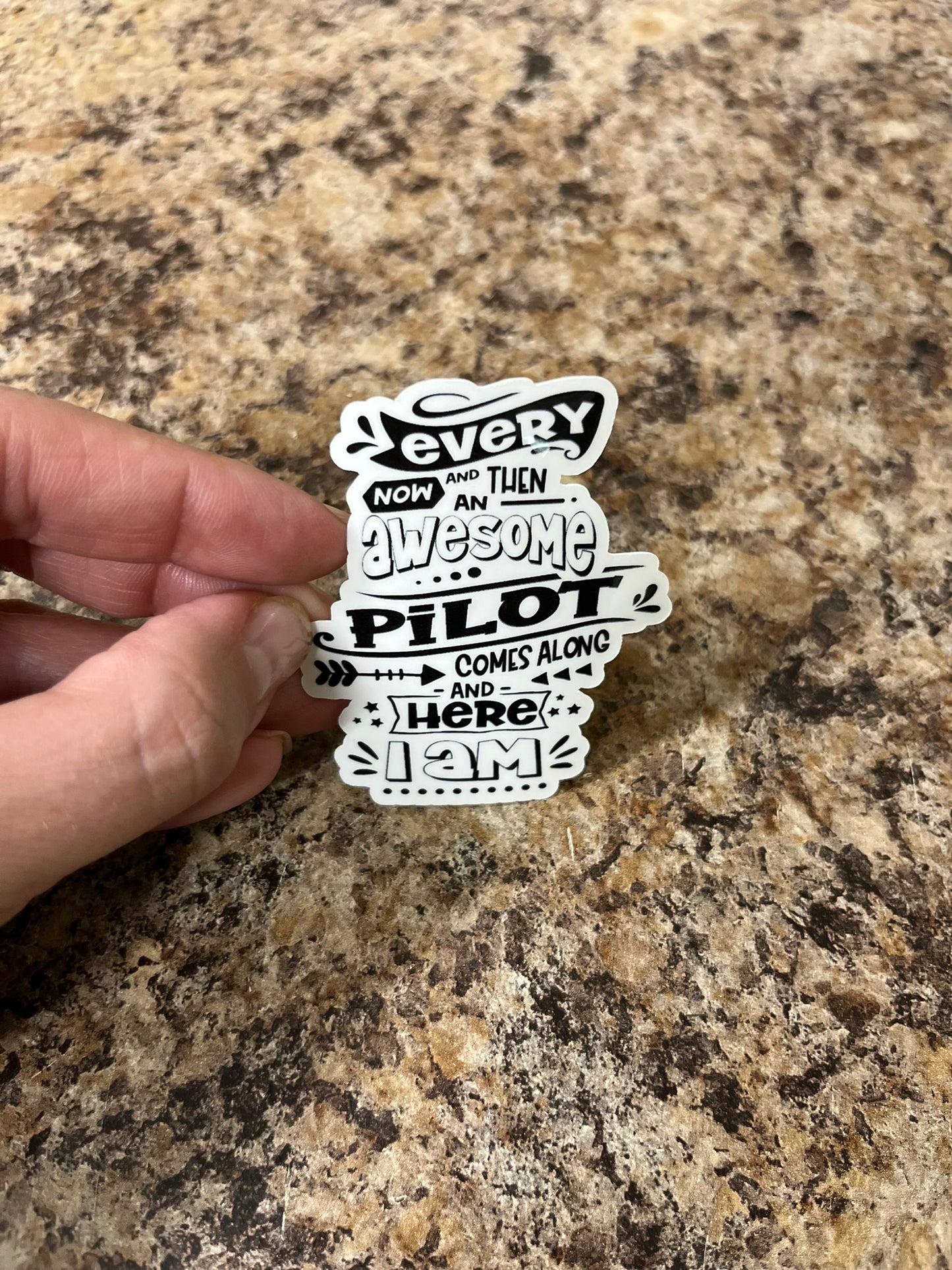 Awesome Pilot Here I Am Waterproof Sticker | Aviation Humor Vinyl | 2 Size Options | Laptop Yeti Stanley Cooler+