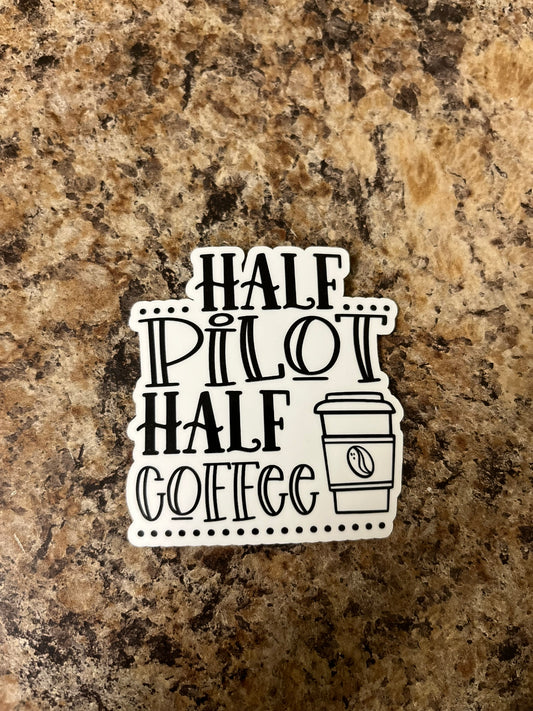 Half Pilot Half Coffee Waterproof Sticker | Aviation Caffeine Vinyl | 2.75"x2.5" | Laptop Yeti Stanley Cooler+