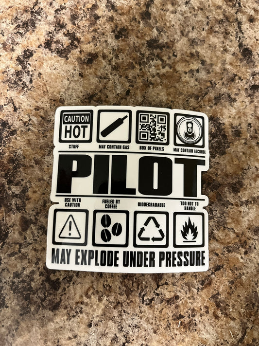 Pilot Warning Label Waterproof Sticker | Aviation Humor Vinyl | 2 Size Options | Laptop Yeti Stanley Cooler+