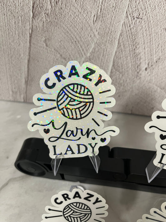 Crazy Yarn Lady Waterproof Sticker | Knitting Crochet Vinyl | 4 Size & Finish Options | Laptop Yeti Stanley Cooler+