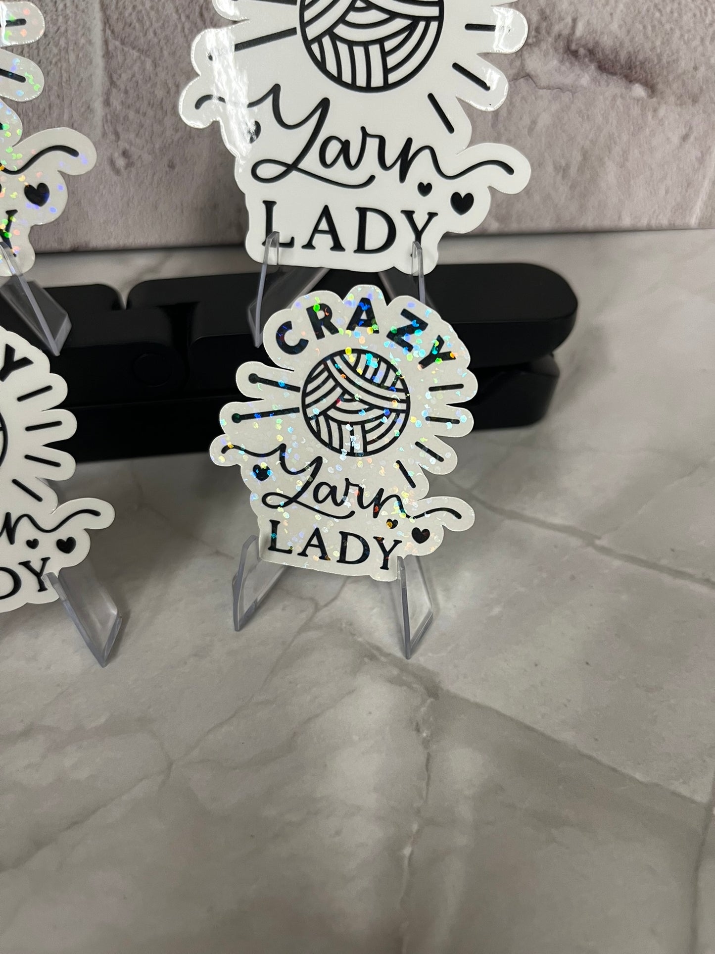 Crazy Yarn Lady Waterproof Sticker | Knitting Crochet Vinyl | 4 Size & Finish Options | Laptop Yeti Stanley Cooler+