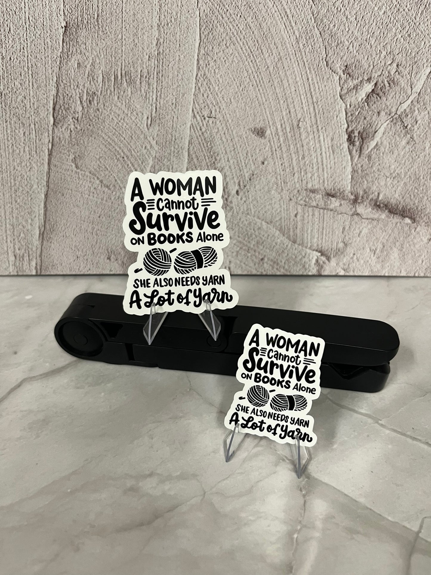 Woman Books Yarn Waterproof Sticker | Fiber Arts Reading Vinyl | 2 Size Options | Laptop Yeti Stanley Cooler+