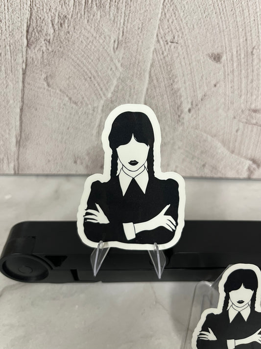 Wednesday Addams Arms Crossed Waterproof Sticker | Gothic Girl Vinyl | 2 Size Options | Laptop Yeti Stanley Cooler+