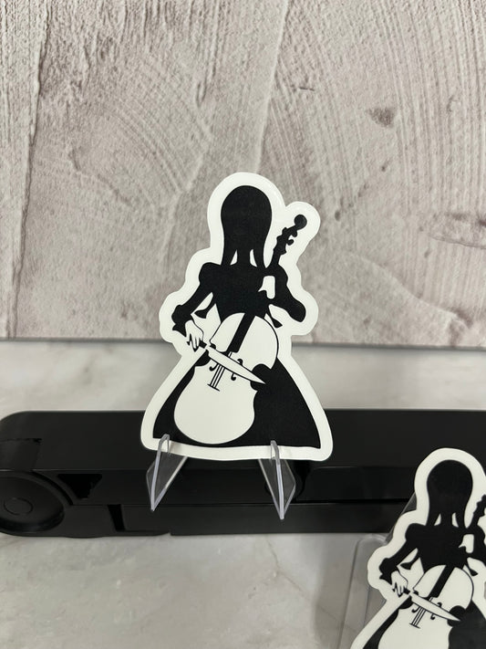 Wednesday Addams Cello & Knife Silhouette Waterproof Sticker | Gothic Musician Vinyl | 2 Size Options | Laptop Yeti Stanley Cooler+