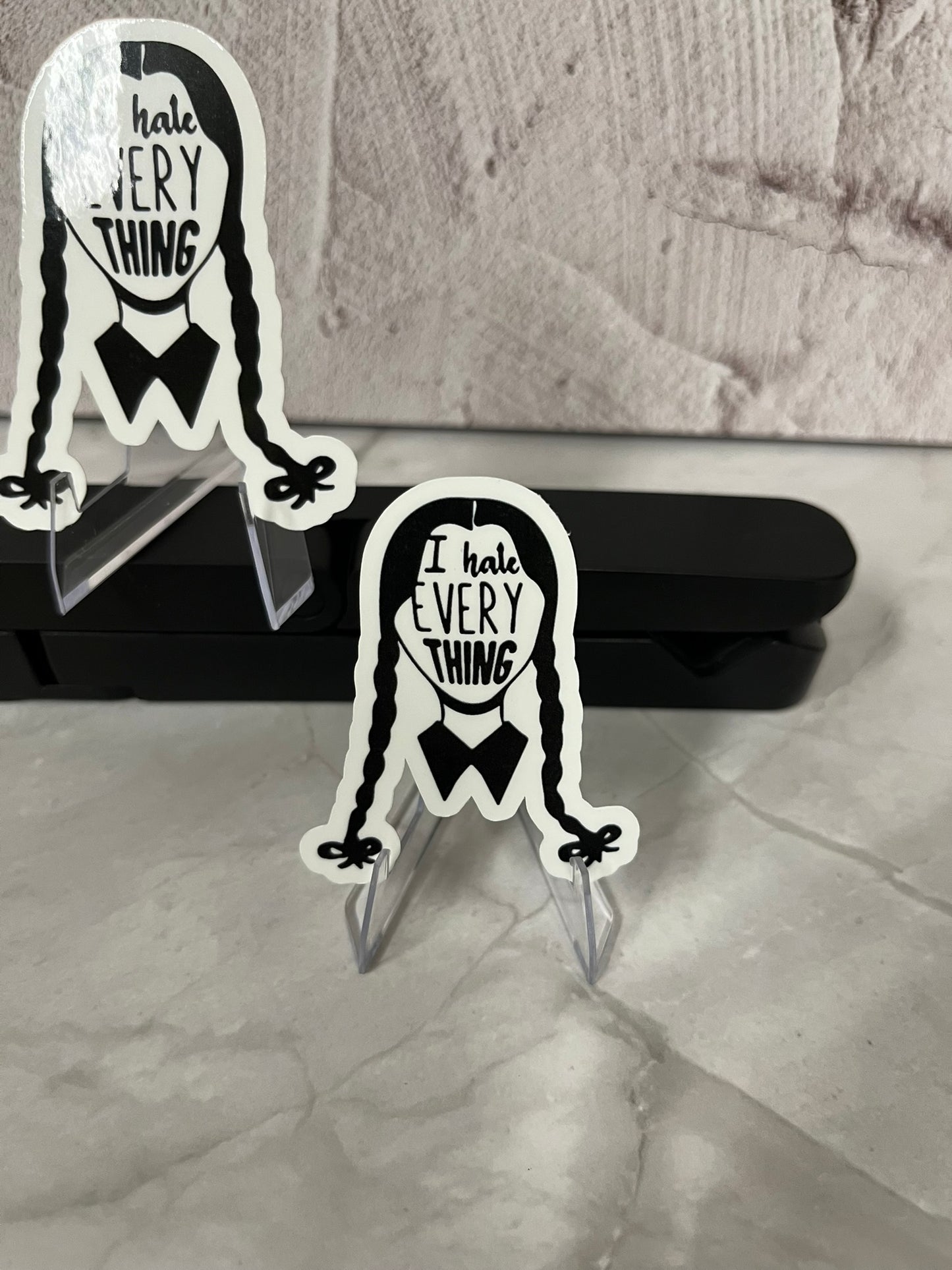 Wednesday Addams I Hate Everything Waterproof Sticker | Gothic Humor Vinyl | 2 Size Options | Laptop Yeti Stanley Cooler+