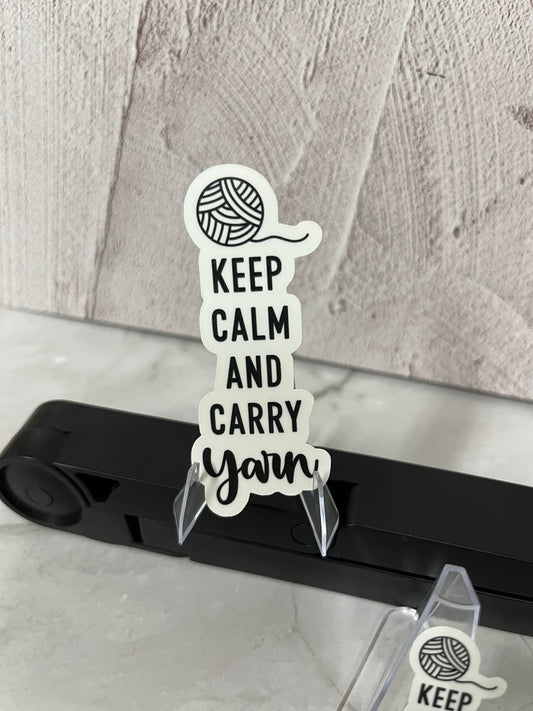 Keep Calm And Carry Yarn Waterproof Sticker | Knitting Humor Vinyl | 2 Size Options | Laptop Yeti Stanley Cooler+