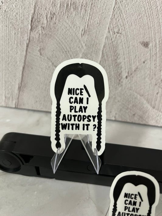 Wednesday Addams Autopsy Waterproof Sticker | Gothic Humor Vinyl | 2 Size Options | Laptop Yeti Stanley Cooler+