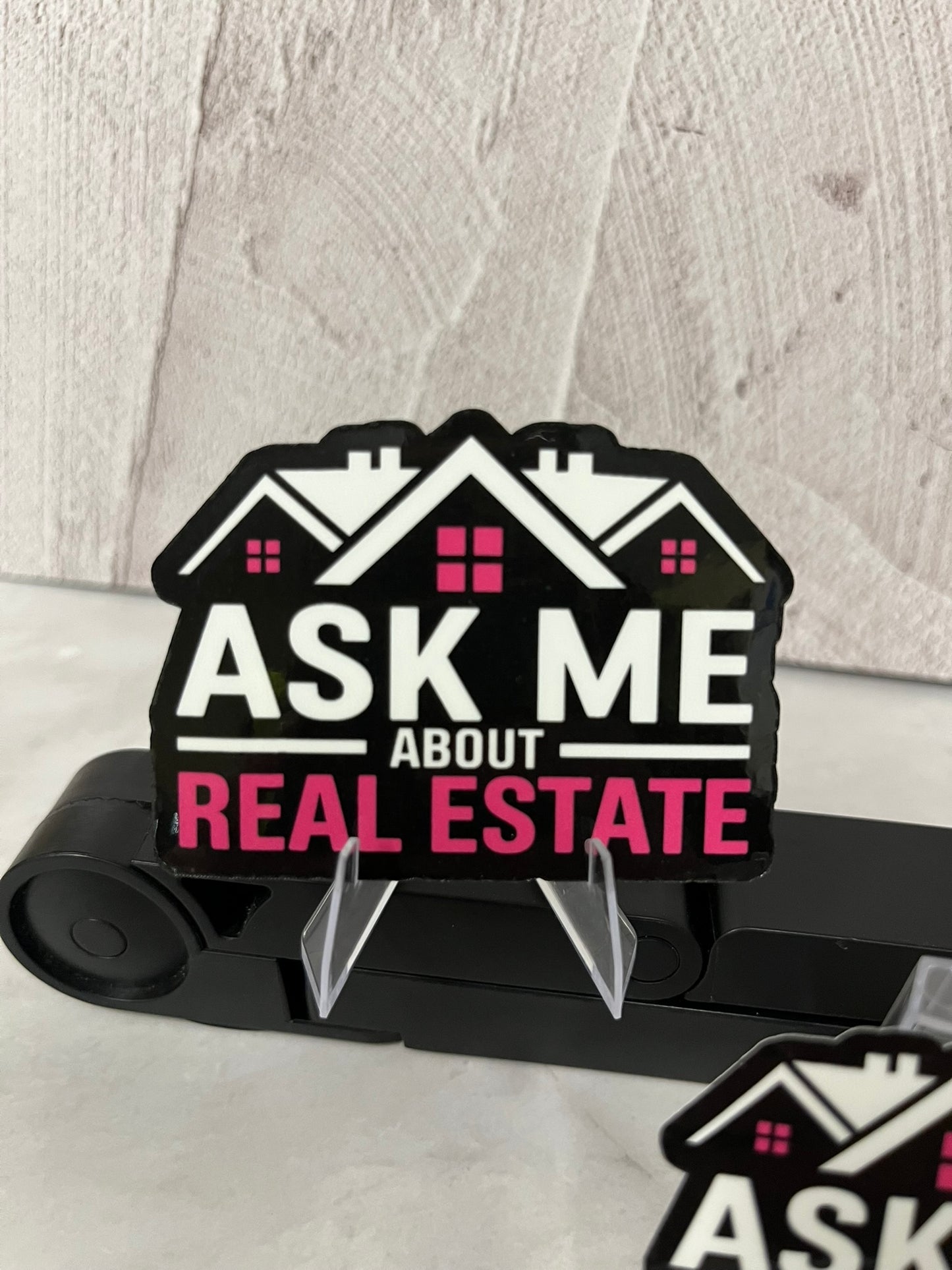 Ask Me About Real Estate Waterproof Sticker | Agent Conversation Vinyl | 2 Size Options | Laptop Yeti Stanley Cooler+