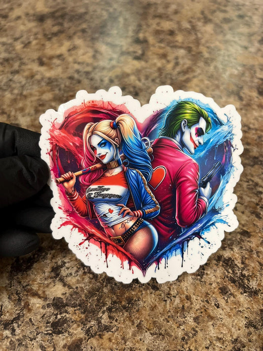 Harley Quinn & Joker Heart Sticker | DC Villain Couple Art | Puddin' and Daddy's Lil Monster Decal | 2 Sizes