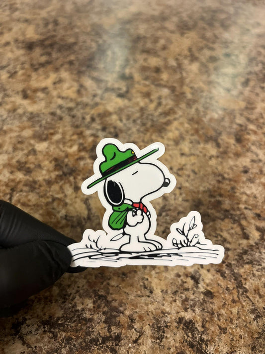Scout Master Snoopy on Nature Trail Sticker | Peanuts Beagle Scout Leader Art | Wilderness Explorer Dog Decal | 2.75"x2"