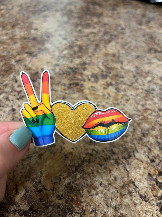 Peace Love and Pride Sticker LGBTQ Pride Sticker Gay Pride Sticker Rainbow Love Sticker Laminated Waterproof