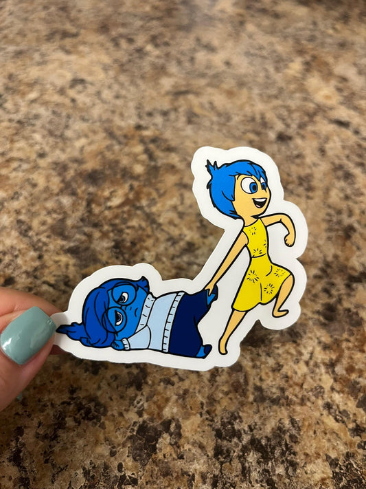 Joy and Sadness Inside Out Sticker Waterproof Vinyl Sticker for Laptop Water Bottle Planner Funny Cartoon Duo Gift for Pixar Fans
