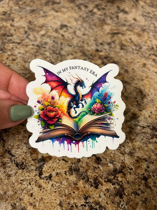 Fantasy Era Book Dragon Sticker | Magical Reader Decal | Rainbow Book Lover Art | 3"x3"