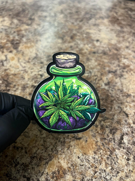 Cannabis Potion Bottle Sticker | Magical Marijuana Elixir Art | Weed Witch Apothecary Decal | 2.75"x2.5"