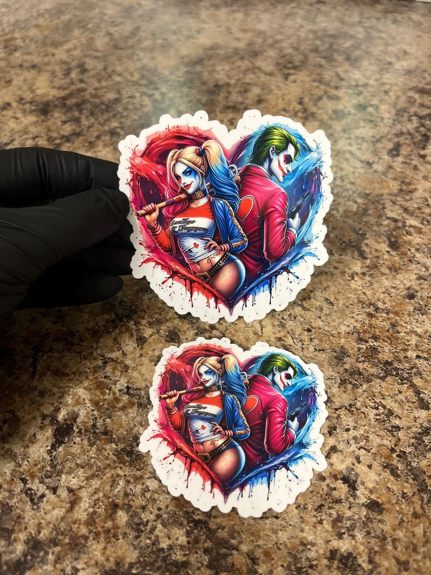 Harley Quinn & Joker Heart Sticker | DC Villain Couple Art | Puddin' and Daddy's Lil Monster Decal | 2 Sizes