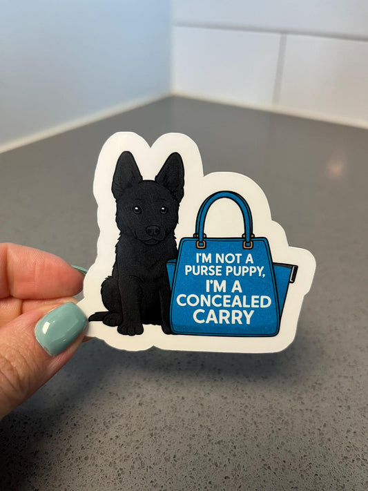 Not a Purse Puppy Funny Black German Shepherd Sticker with Concealed Carry Joke for Dog Moms GSD Lovers and Adopt Dont Shop Fans