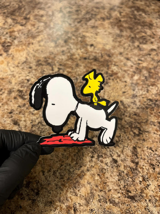 Workout Snoopy with Trainer Woodstock Sticker | Beagle Fitness Art | Personal Bird Coach Decal | 2.5"x3"