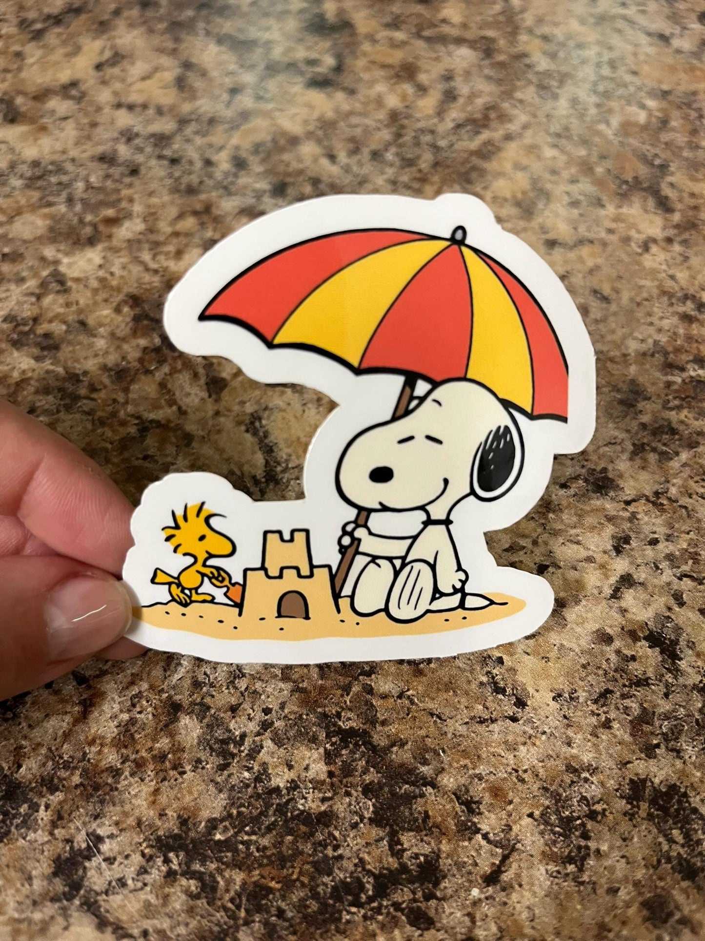 Beach Day Snoopy & Woodstock Sandcastle Waterproof Sticker | Summer Vacation Peanuts Vinyl | 2 Size Options | Laptop Yeti Stanley Cooler+