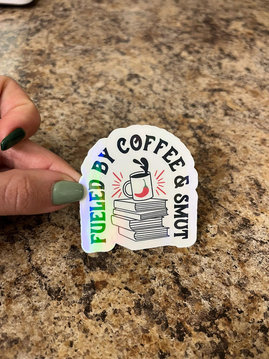 Holographic Coffee & Spicy Books Sticker | Rainbow Romance Reader Decal | Steamy Stories Art | 2.5"x2.5"