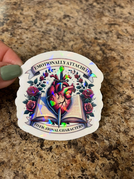Holographic Book Lover's Heart Sticker | Rainbow Reader Feelings Decal | Fictional Love Art | 2.75"x3"