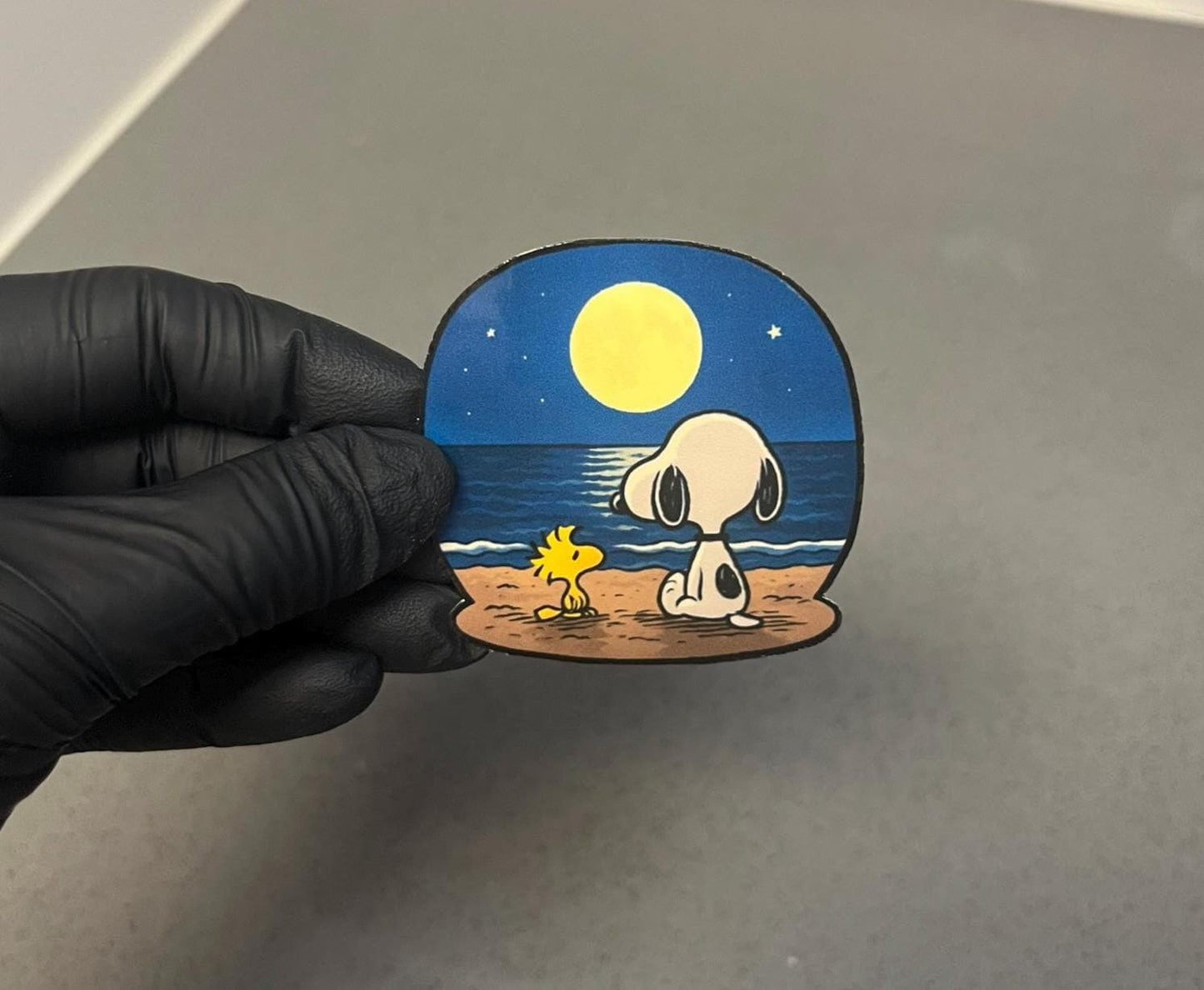 Snoopy & Woodstock Moonlit Beach Waterproof Sticker | Peanuts Ocean Night| Coastal Peace | 2 Sizes | Yeti, Kindle, Phone, Tumbler Phone +