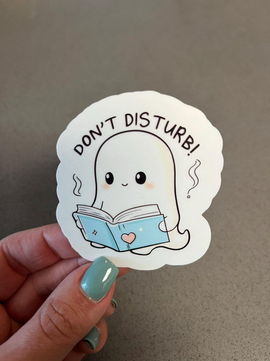 Cute Ghost Sticker Don’t Disturb Reading Water Resistant Vinyl Sticker for Stanley Yeti Laptop Water Bottle Book Lover