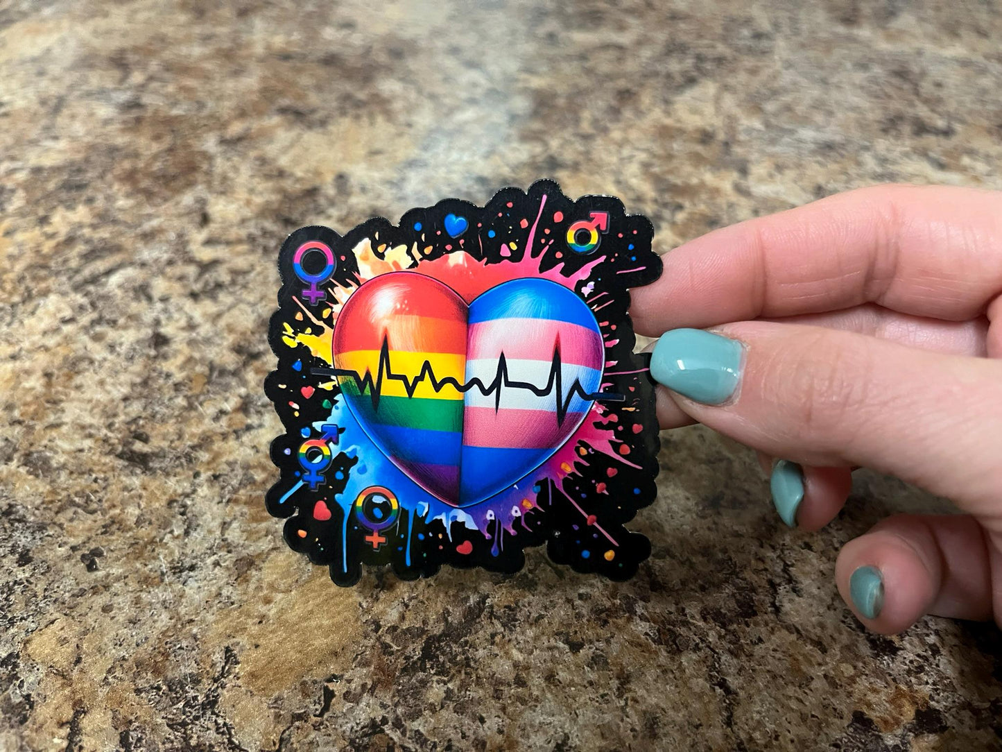Heartbeat of Pride Sticker LGBTQ Trans Pride Heart Sticker Love Is Love Equality Sticker Laminated Waterproof
