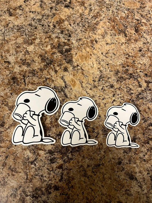 Snoopy Coffee Waterproof Sticker | Peanuts Morning Cup of Joe Vinyl | 3 Size Options | Laptop Kindle Yeti Stanley Tumbler Tool Box Cooler +
