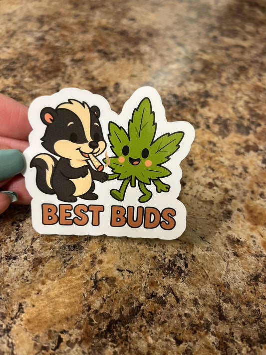Best Buds Sticker Cute Stoner Sticker Skunk and Weed Leaf Sticker Cannabis Friendship Sticker 420 Sticker