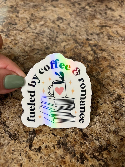 Holographic Coffee & Romance Reader Sticker | Rainbow Book Lover Decal | Caffeine and Love Art | 2.5"x2.25"