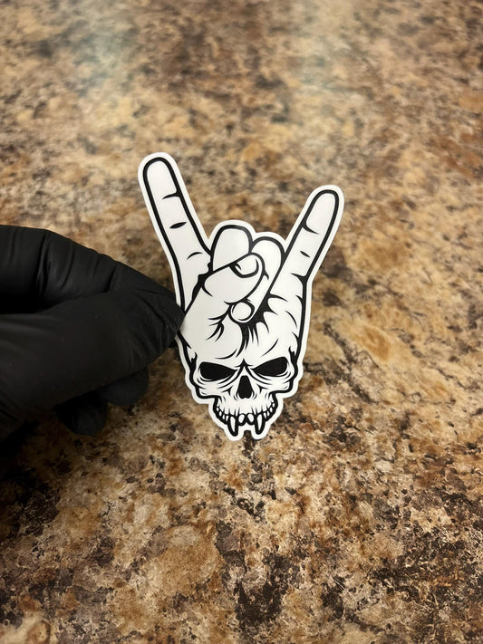 Fanged Skull Metal Horns Sticker | Vampire Rock On Devil Sign | Gothic Music Fan Art | 2 Sizes Available