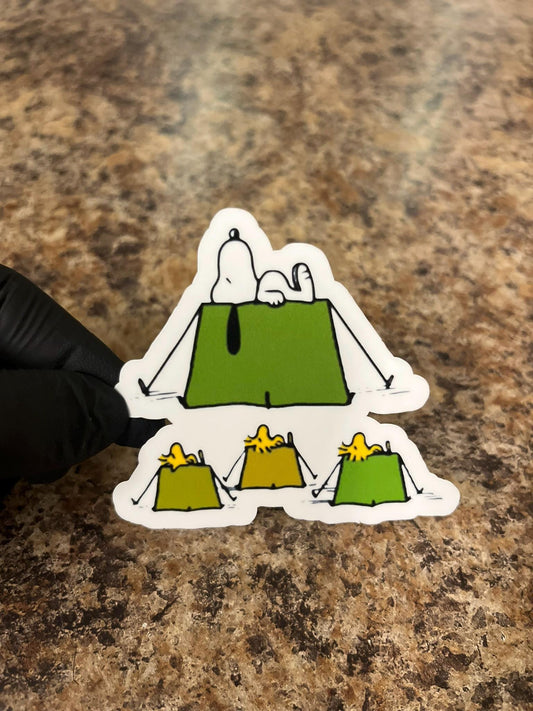 Snoopy Teaching Bad Camping Habits Sticker | Peanuts Scout Troop Tent | Beagle's Guide to Wrong Ways to Camp | 2.5"x2.5" Outdoor Camping